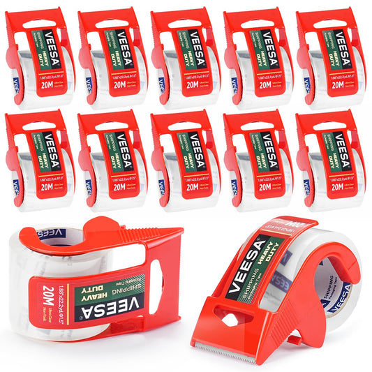 Packaging Tape with Dispenser, Strong Adhesive, 12 Rolls Clear Shipping Tapes, Heavy Duty Packing Tape for Shipping, Moving & Storing, 1.88" x 22.2 yd, 1.5" Core