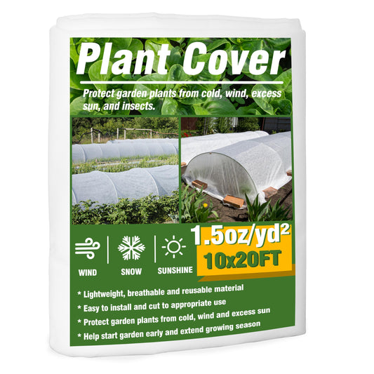 Gardzen 1.5 oz Plant Covers Freeze Protection, Reusable 10ft x 20ft Floating Row Covers, Thicker Frost Blankets for Outdoor Plants, Pests Protection, White