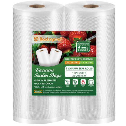 BoxLegend Vacuum Sealer Bags 11''x50' (2 Pack), Food Saver Bags Rolls, Sac Sous Vide Alimentaire, Commercial Grade Vacuum Seal Bag for Meal Prep, BPA Free, Heavy Duty (100 Feet)