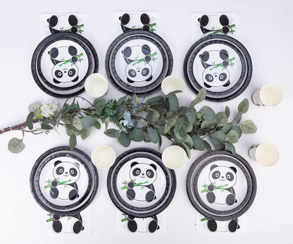 Panda Party Supplies Tableware Set Including Panda Paper Plates Cups Napkins Straws for Panda Birthday Wediing Baby Shower Party