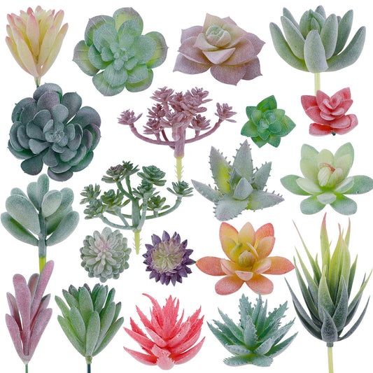 CEWOR 20pcs Artificial Flocked Succulents Mini Fake Succulent Plants Faux Premium Decor for DIY Crafting Home Floral Wall Garden Arrangement Office Decoration (Unpotted)