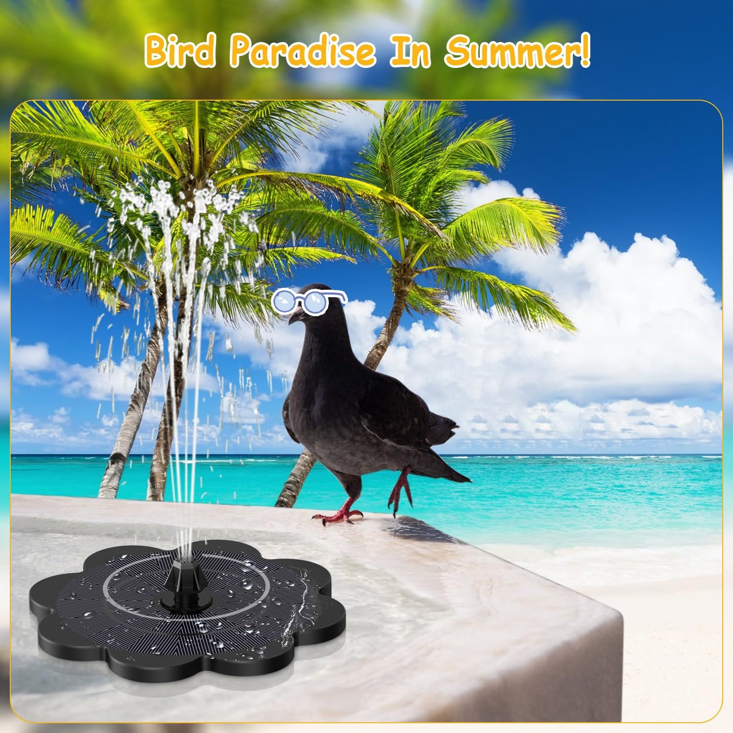 GAIZERL 3.5W Solar Fountain with 2000mAh Battery - Work On Cloudy Day- Upgrade Lucky Flower Glass Panel Solar Bird Bath Fountains, Hummingbird Water Fountain Pumps for Birdbath, Pool, and Pond