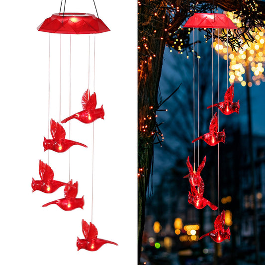 Wind Chime Solar Chimes Warm Light Solar Waterproof Wind Bell Light for Home Party Night Garden Patio Decoration,Red Bird