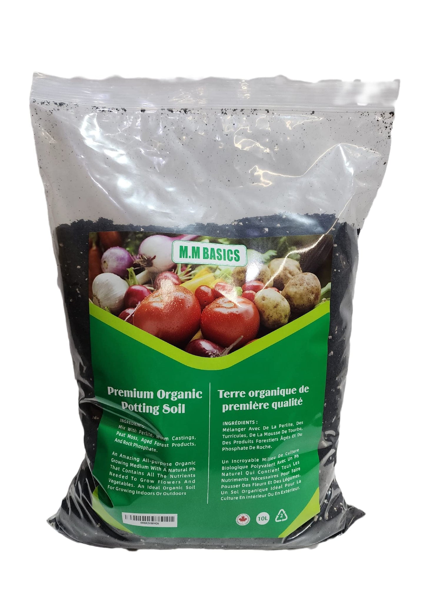 M.M Basics (10 L) Premium Organic Potting Soil Mix with Perlite, Worm Castings, Peat Moss, Aged Forest Products, and Rock Phosphate. Natural PH, an Ideal Soil for Indoor or Outdoor Organic Growing