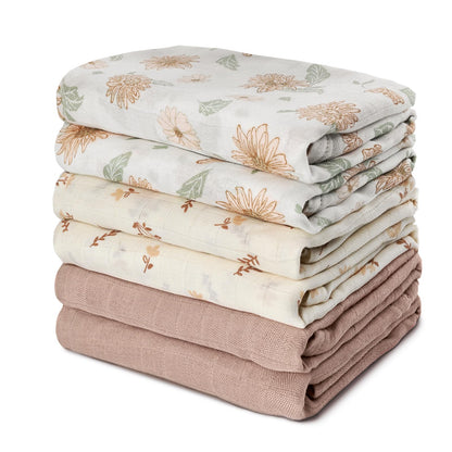 GLLQUEN BABY Receiving Blanket Boy Cotton Muslin Swaddle Blankets Girl Newborn Squares Breathable & Soft Thin Baby Blankets Cloths Double Absorbent Infant Swaddling Wrap - 6 Pack (Sunflower)