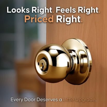 Copper Creek BK2040PB Ball Door Knob, Keyed Entry Function, 1 Pack, in Polished Brass