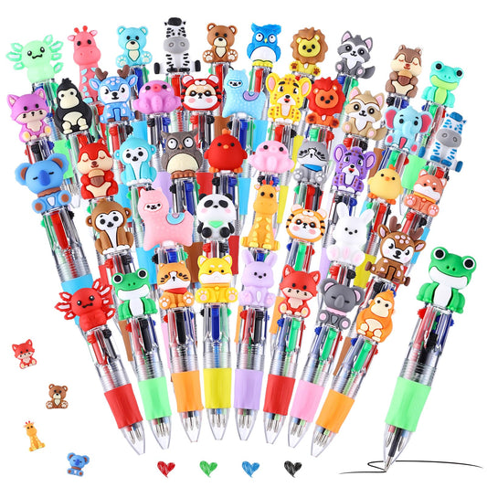 48 Pack Multicolor Pen in One Animal Party Favors 4-in-1 Fun Pens Cute Pens Retractable Mini Ballpoint Pen for Classroom Gifts Birthday Gifts Teacher and School Supplies