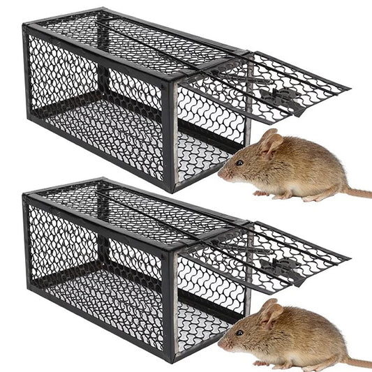 Mouse Trap Humane Live Animal Cage, BESUNTEK 2 Pcs 1 Door Humane Live Rat Mouse Cage Mouse Catcher for Rat Rodent Mouse Mole Gopher Weasel Hamster Small Rodents (9.4×4.5×4.5 inch)