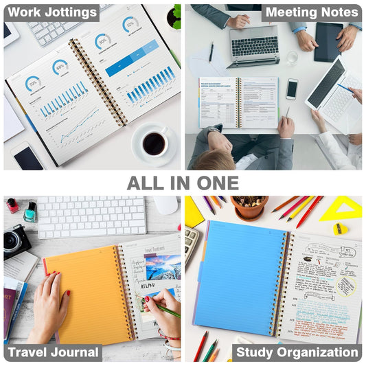 Spiral Notebook 8.5" x 11", 5 Subject Notebooks College Ruled with Removable Dividers, 300 Pages 100GSM Thick Spiral Writing Journal for Women & Men, Large A4 Lined Journal Notebooks for Work, School
