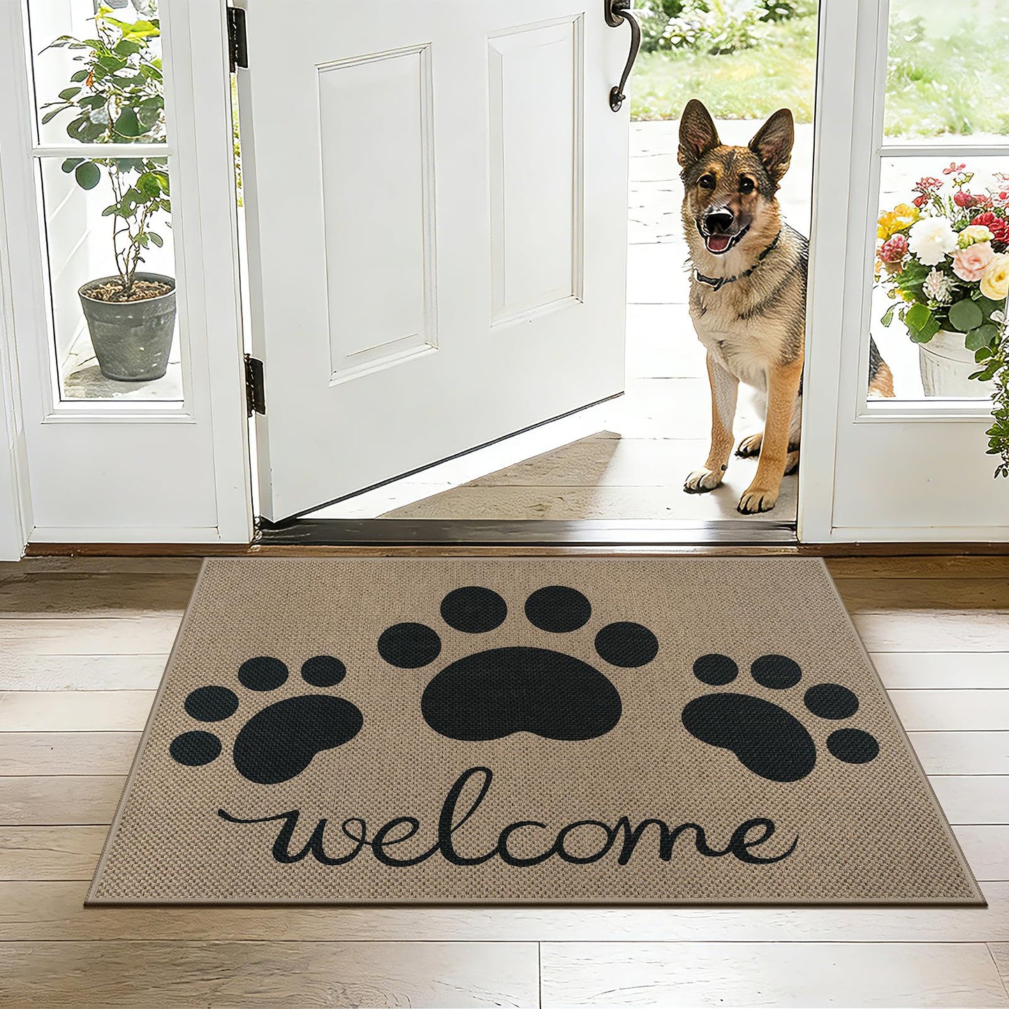 Capslpad Easy Jute Indoor Door Mat 24"x36",Absorbent Dirt Trapper Welcome Mat, Front Door Mat Indoor Outdoor for Dog Paws,Non-Slip Low-Profile Entrance Rug,Durable Entryway Floor Mats, Black