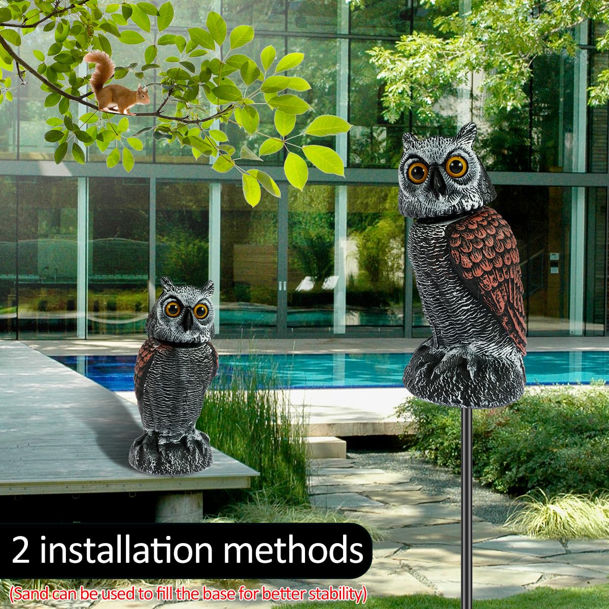 Owl Decoys to Scare Birds Away Fake Owl Decoy with Rotating Head Lifelike Scarecrow Plastic Owls to Scare Birds Waterproof Garden Owls Statue for Patio Garden Yard