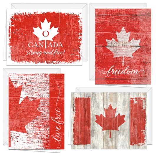 Patriotic Blank All Occasion Greeting Cards / 24 Canadian Flag Freedom Note Cards With White Envelopes / 4 7/8" x 3 1/2" Cards/Made In Canada