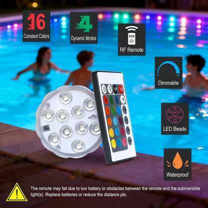 Submersible LED Lights with Remote, 16 Colors 4 Modes Battery Powered Color Changing Underwater LED Pool Lights for Pool Pond and Camping Bucket (4 Packs)