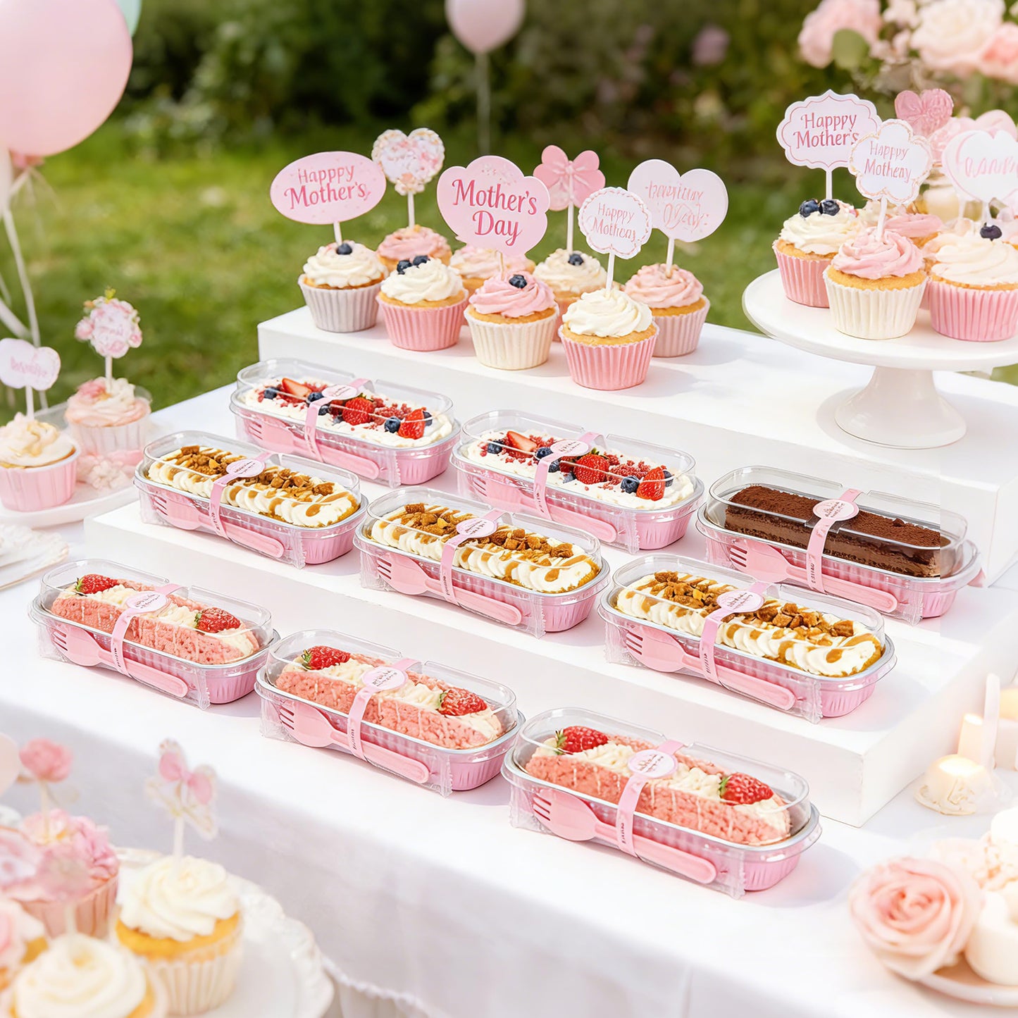NPLUX 50 Pack Mini Cake Pans with Lids and Spoons Rectangular Aluminum Foil Baking Pans Mini Cheesecake Containers Mothers Day Gifts Party Favors(6.8oz)