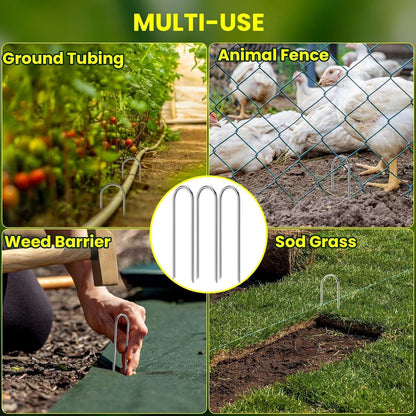 MySit 50 Pack 6 Inch Garden Stakes,Galvanized Landscape Staples & Heavy-Duty U-Shaped Drip Irrigation Spikes for Fabric, Sod, and Weed Barrier