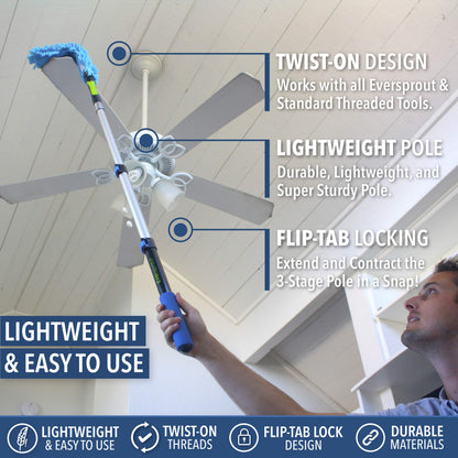 EVERSPROUT 1.5-to-3 Foot Telescopic Extension Pole (8-10 Foot Standing Reach) | Lightweight, Rust-Resistant Aluminum | 3/4” Thread Tip Works for Twist-On Squeegee, Duster, Paint Roller (Pole only)