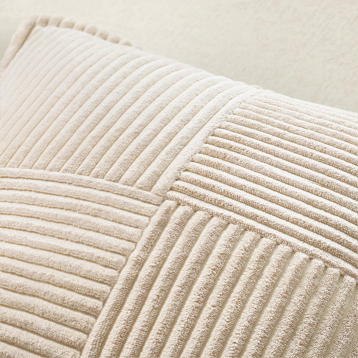 MIULEE Christmas Corduroy Pillow Covers with Splicing Set of 2 Super Soft Broadside Striped Decorative Textured Throw Cases for Cushion Bed Livingroom 18 x 18 inch, Beige
