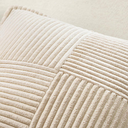 MIULEE Christmas Corduroy Pillow Covers with Splicing Set of 2 Super Soft Broadside Striped Decorative Textured Throw Cases for Cushion Bed Livingroom 18 x 18 inch, Beige