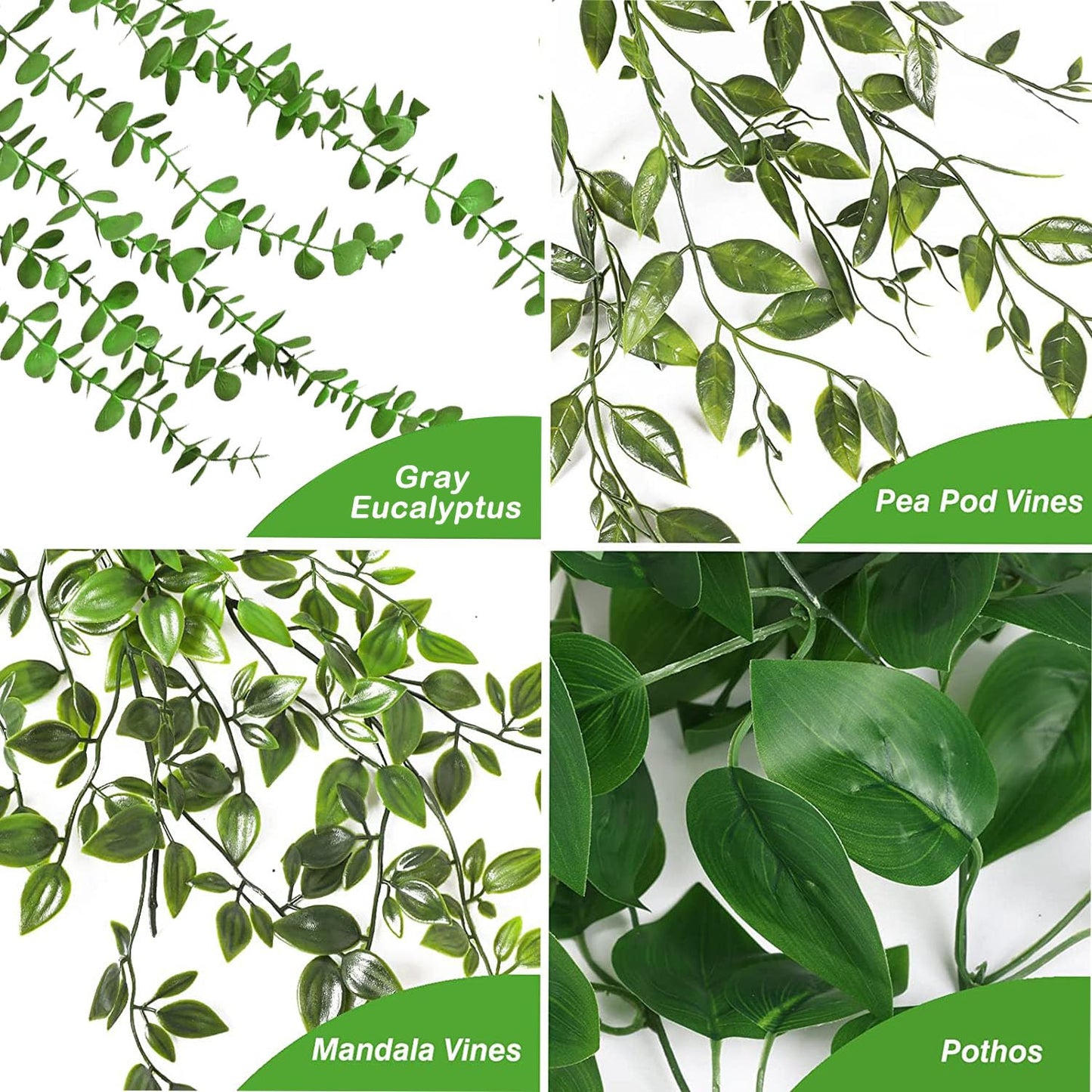 Artificial Hanging Plants 3Pcs Potted Greenery Decor - Grey Eucalyptus Mandala Snow Pea Vine in Pot Plants for Office Farmhouse Home Indoor Outdoor Decor
