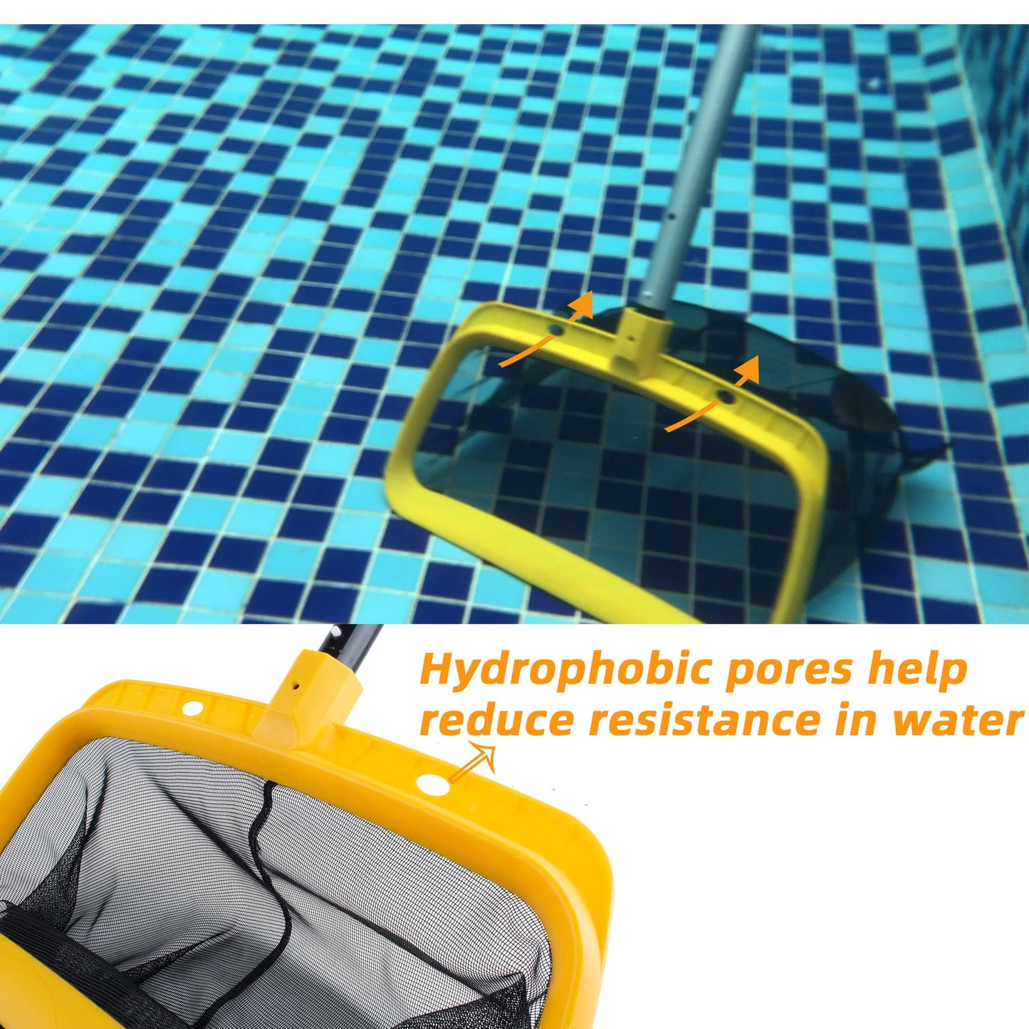 Pool Skimmer Net – Larger Capacity Yellow Pool Leaf Net for Swimming Pool Cleaning,Easily Removes Leaves, Debris from Pools, Hot Tubs, Ponds and Fountains (No Pole Included)