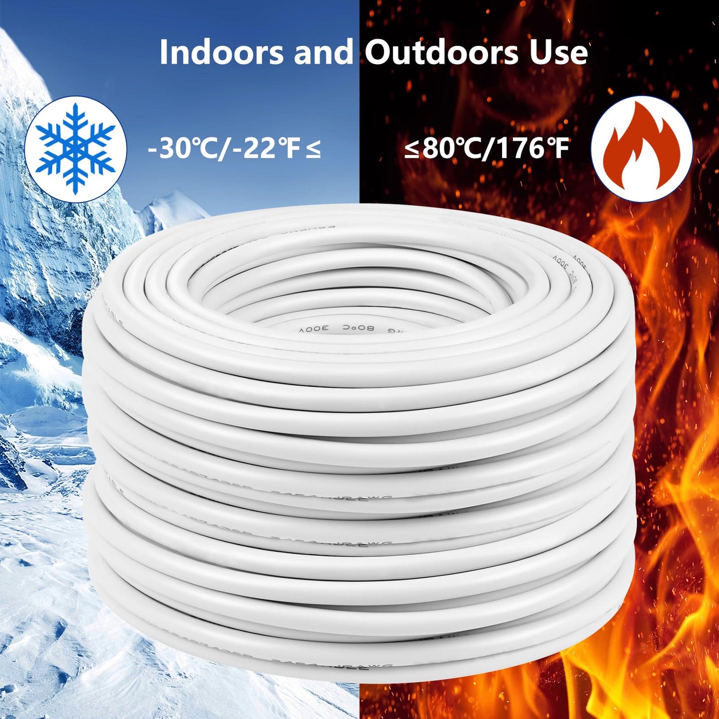22 Gauge Electrical Wire 3 Conductor, 65.6FT 22AWG Insulated Low Voltage Stranded Tinned Copper Wire, 22/3 White Flexible Extension Cable for LED Lamp Lighting Strips Automotive Etc