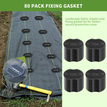 161 Packs 6 Inch Landscape Staples Kit, Heavy Duty Anti-Rust Steel U Shaped Galvanized Garden Stakes, 80 Garden Staples, 80 Fixing Gasket and 1 Pick Hook for Tent, Lawn, Netting, Water Tube