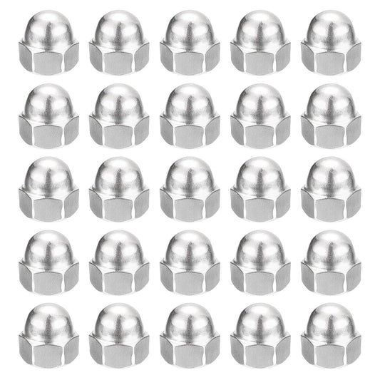 uxcell 1/4-20 Acorn Cap Nuts,50pcs - 304 Stainless Steel Hardware Nuts, Acorn Hex Cap Dome Head Nuts for Fasteners (Silver)