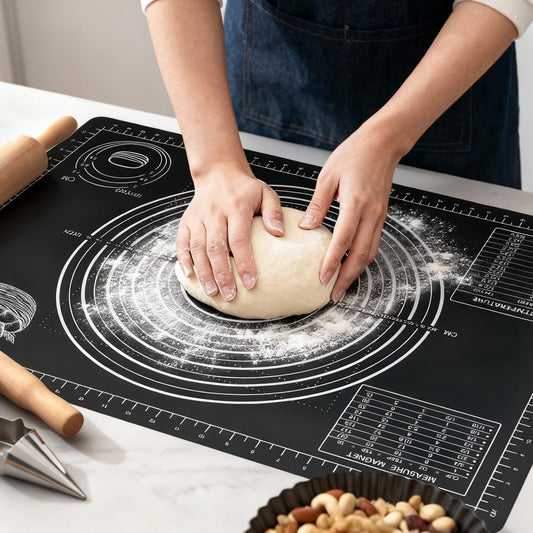 Nauvora Extra Large Baking Mat - 28" Silicone Pastry Mat, Reusable Non-Stick Dough Mat with Measurement for Fondant, Rolling Dough, Pie Crust, Pizza and Cookies, Black