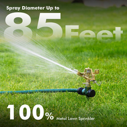 RESTMO Heavy Duty All-Metal Impact Sprinkler, Zinc Alloy Lawn Sprinkler Head on Sturdy Spike Base, 360° Adjustable Coverage Nozzle for Large Area Irrigation