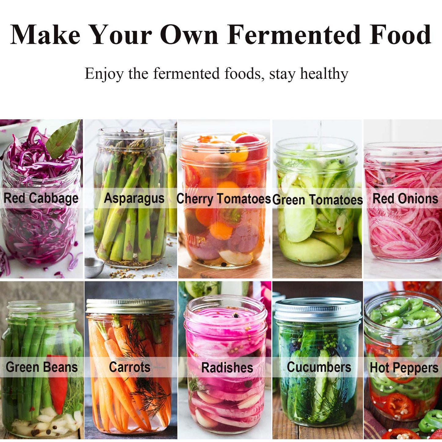 6 Set Fermentation Lids, Fermentation Kit for Wide Mouth Jars, Stainless Steel Fermenting Lids with 9 Silicone Grommets, 6 Airlocks, 6 Silicone Rings(Jars Not Included)