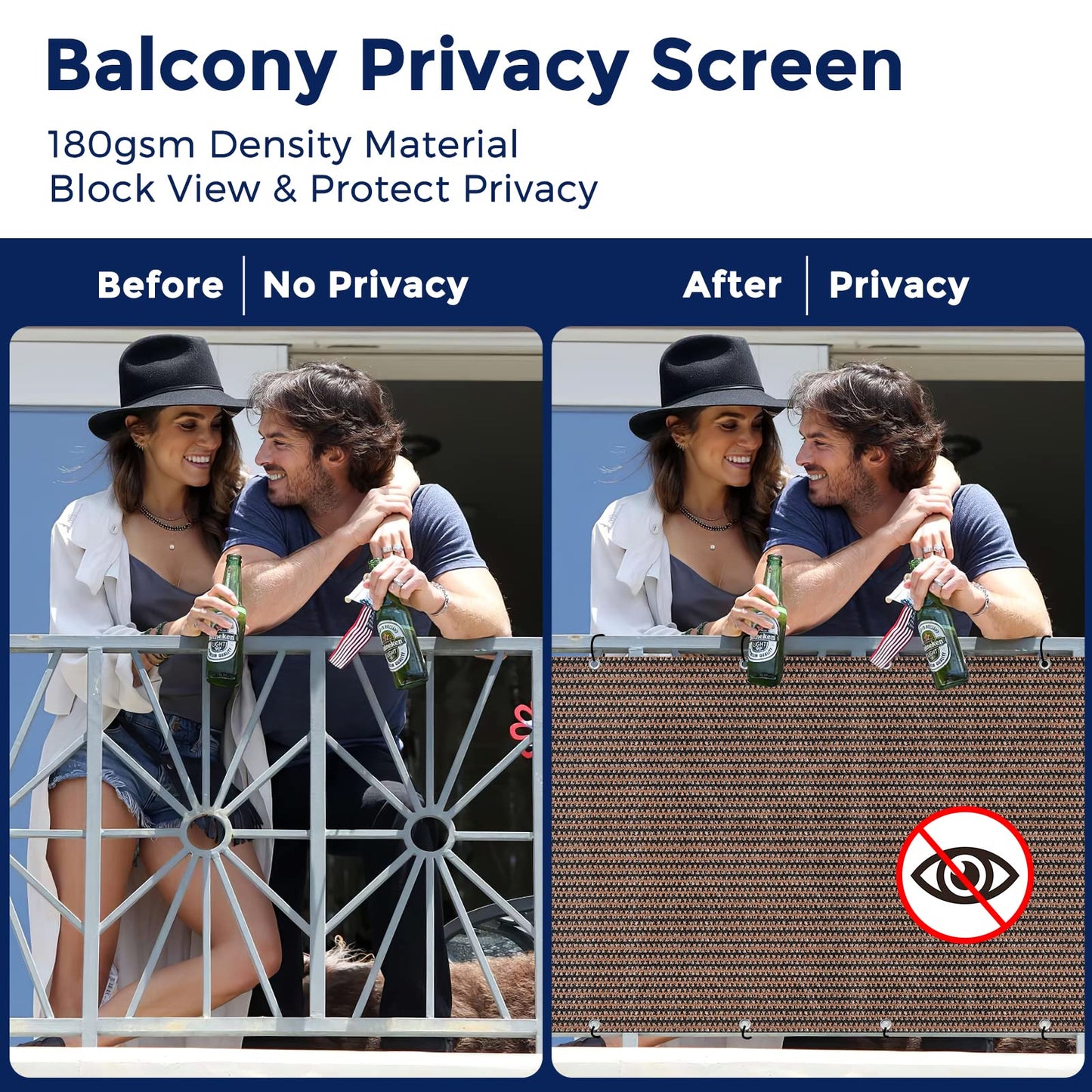 Duerer Balcony Screen Privacy Fence Cover 3' x 16.5' Brown Fence Netting Mesh Shade Cloth Fabric UV Protection for Apartment Balcony Railing Porch Outdoor, Backyard, Patio, Included Cable Ties Rope