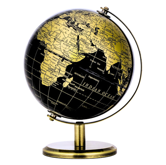 Exerz 14cm Globe Black & Golden, Mini World Globe Educational Geographic - Bronze Arc and Base