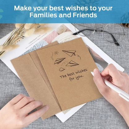 Ohuhu Blank Cards and Envelopes 50 Pack, 25 White+ 25 Kraft, 5 x 7 Heavyweight Folded Cardstock and A7 Envelopes for DIY, Birthday, Thank You & All Occasion Cards