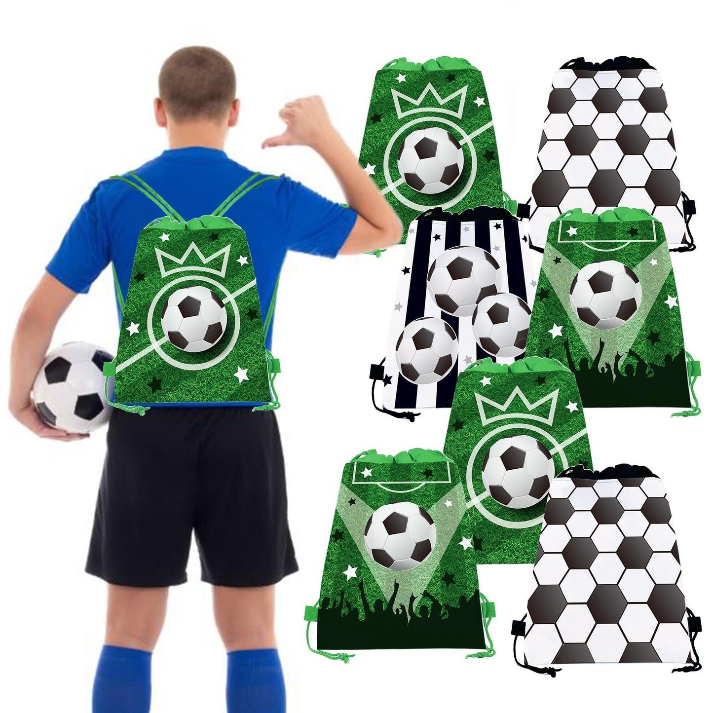 Flunyina Soccer Drawstring Bags, 12Pcs Non-Woven Fabric Soccer Bags Soccer Party Favor Backpack Bags Sports Soccer Printed Party Treat Bags Gift for Soccer Game Birthday Party Christmas