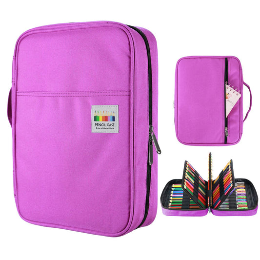YOUSHARES Colored Pencil Case Organizer 220 Slots Pencil Crayon Case - Large Capacity Marker Case with Handy Wrap & Zipper, Multilayer Holder for Prismacolor,Watercolor, Crayola, Gel Pen (Purple)