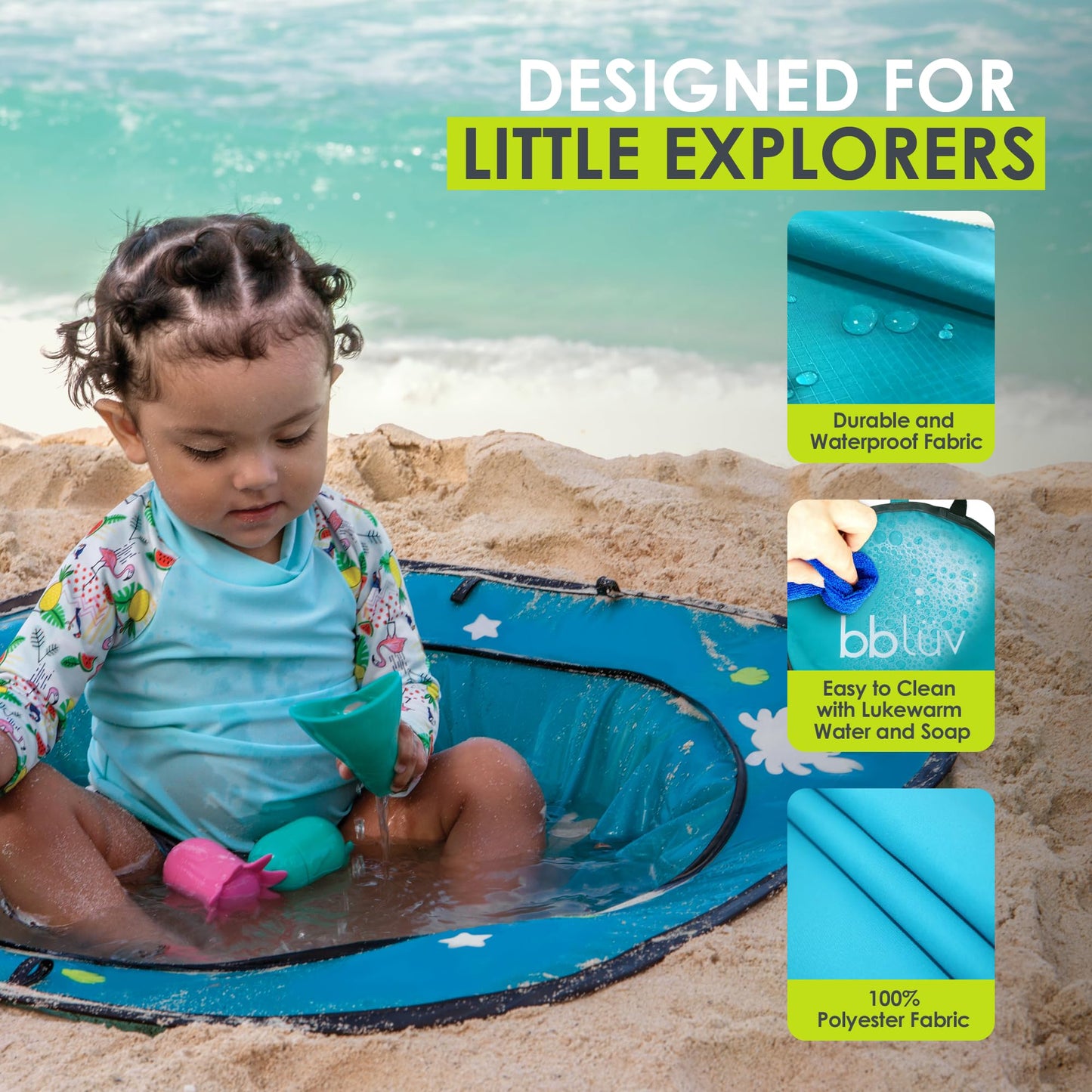 bblüv Arenä Pop-Up Beach Pool for Infants - Easy Clean - Waterproof Material- Instant Setup - Compact Foldable Bucket - Safe Cooling Space - Anchors for Stability - Ultimate Summer Fun for Your Baby