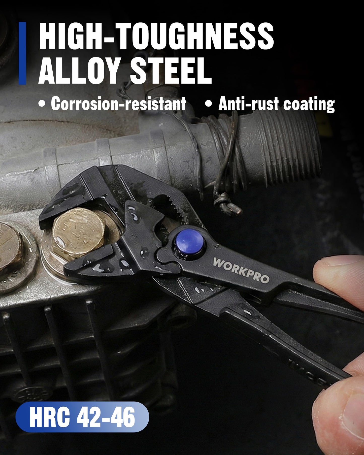 WORKPRO Mini Pliers Wrench — 4" Compact Adjustable Smooth-Jaw Pliers, Anti-Rust Alloy Steel Wrench Pliers for Tight Spaces, Home & Versatile Use, Black
