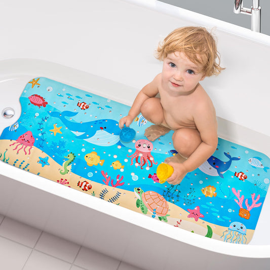 Bath Mats for Tub Kids, Baby Toddler - Large Cartoon Non-Slip Bathroom Bathtub Anti-Slip Shower Mats for Floor 40x16 Inch, Machine Washable XL Large Size Bathroom Mats (Whale)