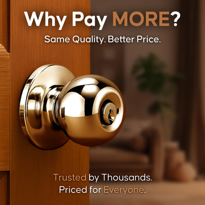 Copper Creek BK2040PB Ball Door Knob, Keyed Entry Function, 1 Pack, in Polished Brass