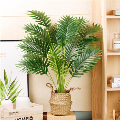 Der Rose Fake Palm Tree 28Inch Tall Fake Plant Potted Faux Areca Artificial Tree with Hand-Woven Baskets with Handles for Indoor Outdoor Home Office Bedroom Porch Balcony Boho Decor