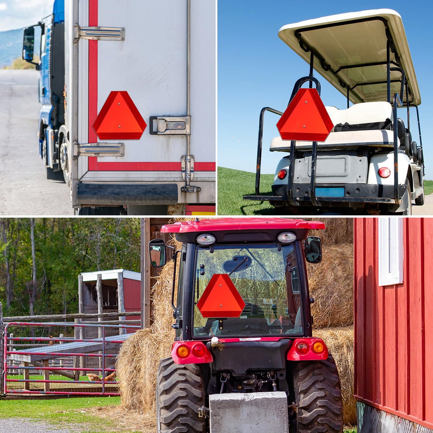 Faittoo Slow Moving Vehicle Sign, 2-Pack 14"x16" Reflective Triangle Sign, Engineering Grade Aluminum, Weather & Fade Resistant for Golf Carts, Farm Equipment Safety