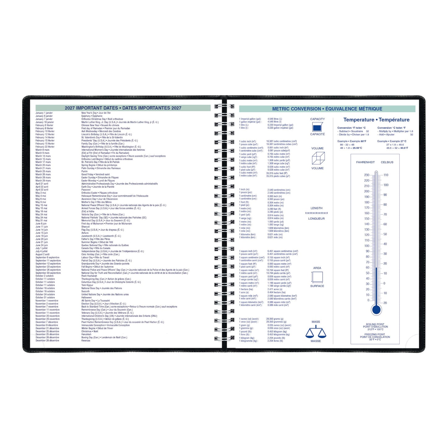 Blueline® 2026 Essential Weekly Planner, Appointment Book, 12 Months, January to December, Twin-Wire Binding, 11" x 9.0625", Black, Bilingual (C5950.81BT-26)