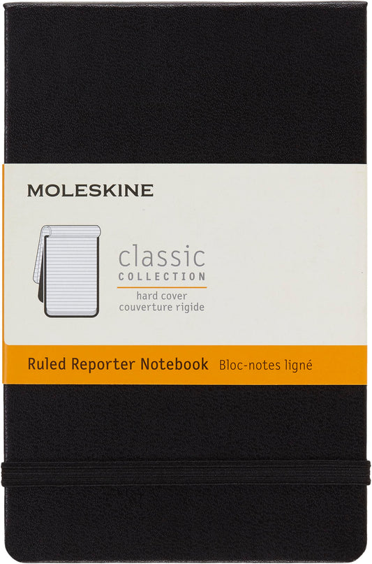 Moleskine Classic Reporter Notebook, Hard Cover, Pocket (3.5" x 5.5") Ruled/Lined, Black, 192 Pages