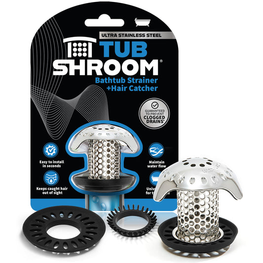 TubShroom Ultra Revolutionary Bath Tub Drain Protector Hair Catcher/Strainer/Snare Stainless Steel, 1-Pack, Silver