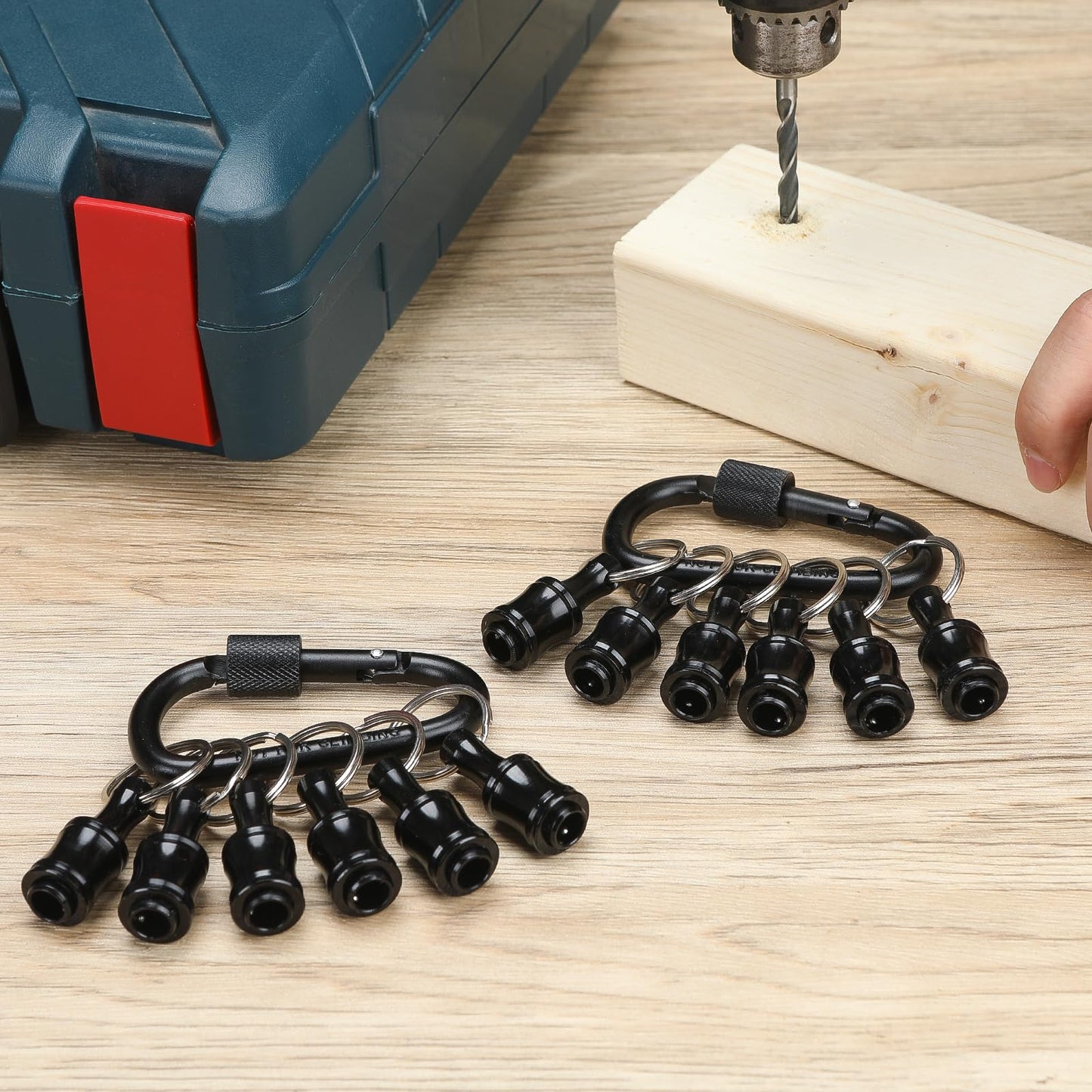 Upgrade 18 Pcs Bit Holder Keychain with 3 Black Carabiner, 1/4 Inch Hex Shank Screwdriver Bits Holder, Screw Adapter Quick Release Hand-Held Impact Socket Holder for Electric Screwdrivers (Black-3set)