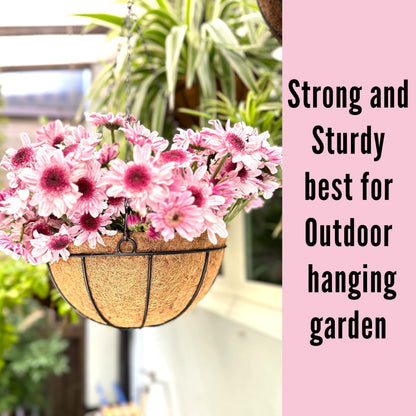 LaLaGreen Hanging Planters for Outdoor Plants (12 Inch, 2 Pack) Hanging Baskets with Coco Liner Flower Pots, Metal Wire Round Plant Holder Hanger Hook Chain Deck Porch Garden Balcony Farmhouse Decor