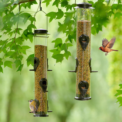 MIXXIDEA Metal Bird Feeder with 6 Feeding Ports, Bird Feeders for Outdoor Hanging, 16 inch Tube Bird Feeder with Steel Hanger & Hard Plastic, Attracting for Wild Birds (Coffee)