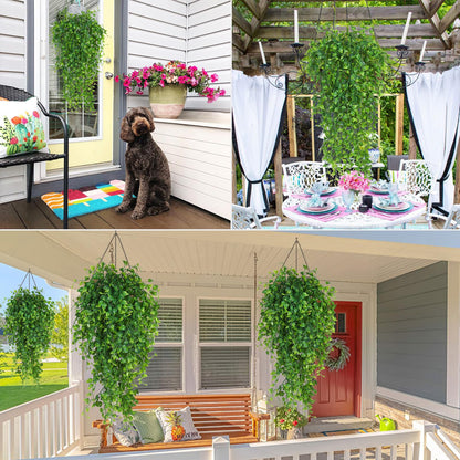RECUTMS 4 Pcs Artificial Hanging Eucalyptus Greenery Plants 33Inch Fake Wall Swags Plant Faux Leaves Ivy UV Resistant Pothos Indoor Outdoor Home Garden Wedding Jungle Party Patio Spring Easter Decor