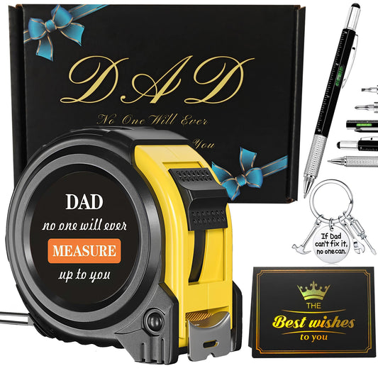 Gifts for Dad - Christmas Birthday Gifts for Father from Daughter, Son, Wife, 7.5m/25ft Custom Tape Measure, Keychain, 6 in 1 Multitool Pen, Gift Card Box Set for Daddy Who Has Everything