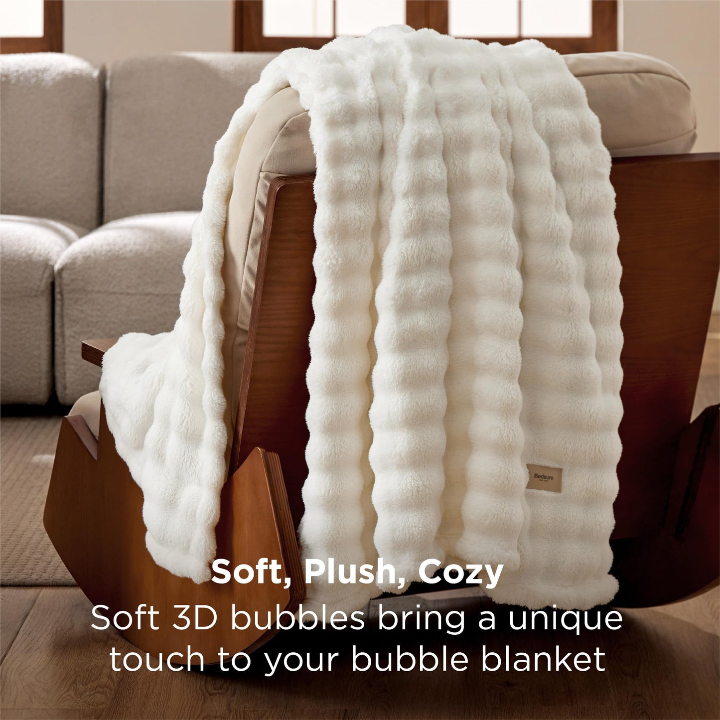 Bedsure 3D Bubble Blanket for Couch - GentleSoft White Spring Throw Blanket for Couch Sofa Bed Room Decor - Luxury Soft Cozy Blanket Gifts for Women, Lightweight, All Seasons, Off White, 50×60 Inches